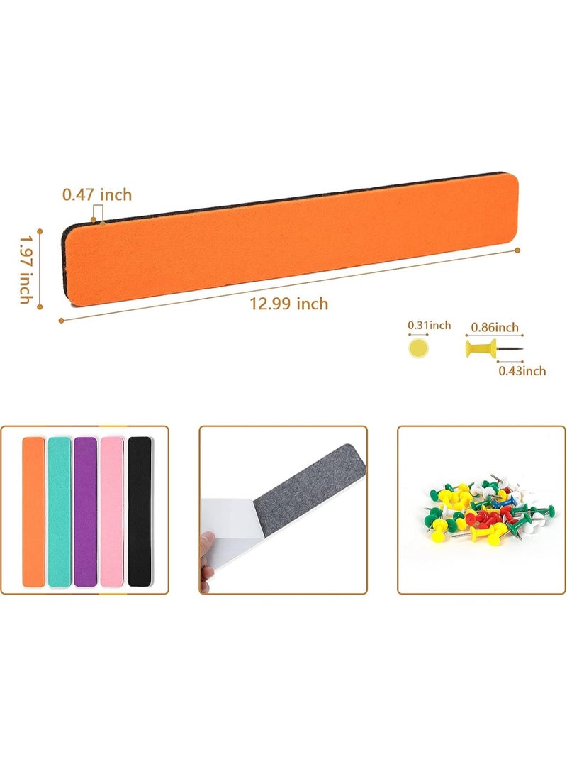 Arabest 5 Pack Felt Pin Board Bar Strips Bulletin Board for Bedrooms Offices Home Wall Decoration, Notice Board Self Adhesive Cork Board with Push Pins for Paste Notes, Photos, Schedules (Multi-Color) - Image 4